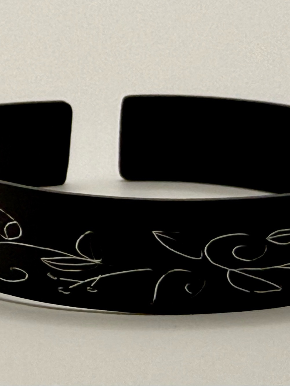 Black Floral Engraved Cuff Bracelet - Women Accessories